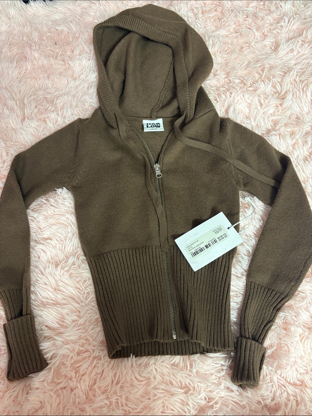 Harlow Brown Hooded Zip Knit Sweater